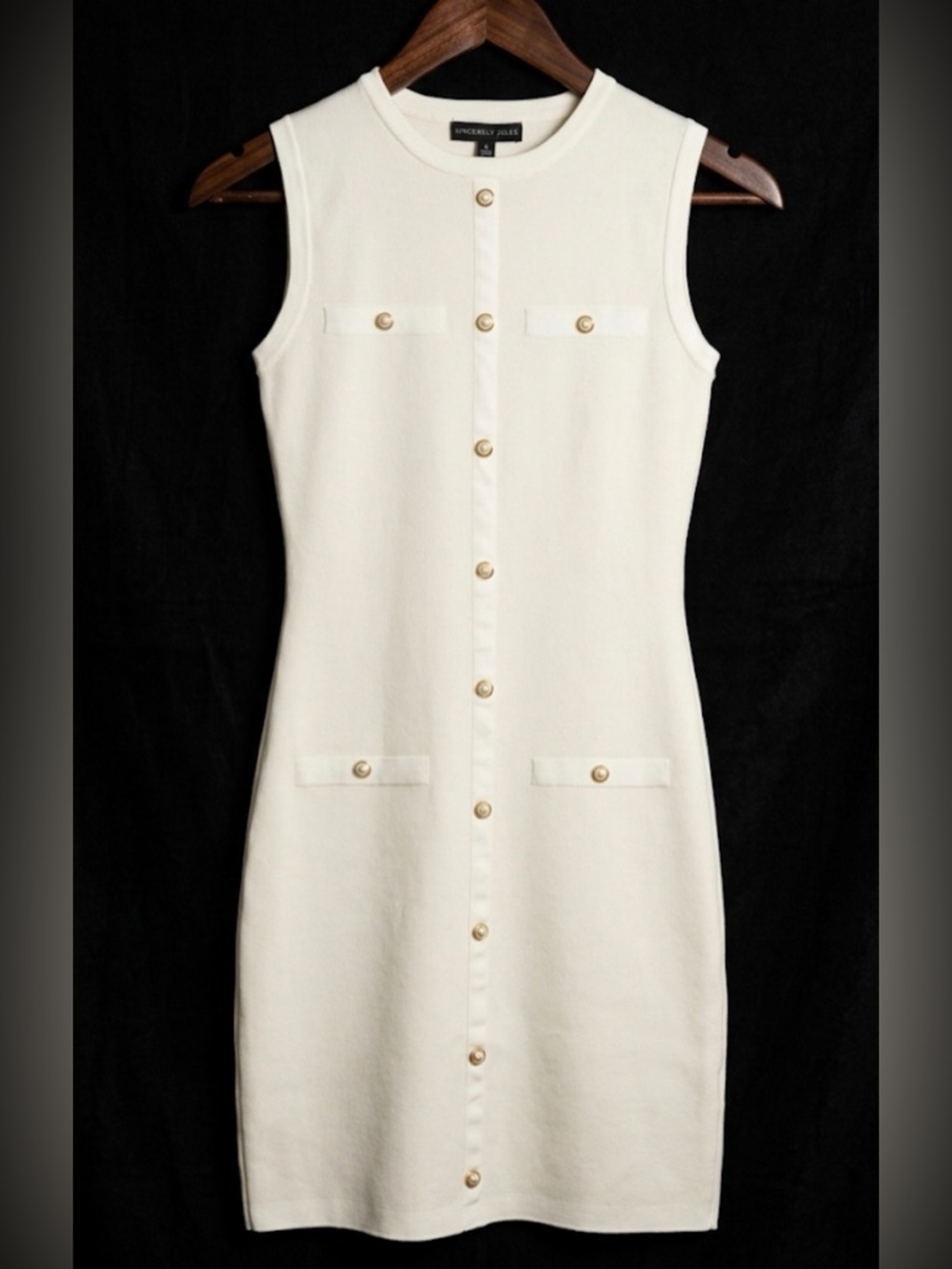 Sincerly Jules Cream Sleeveless Button-Front Midi Dress